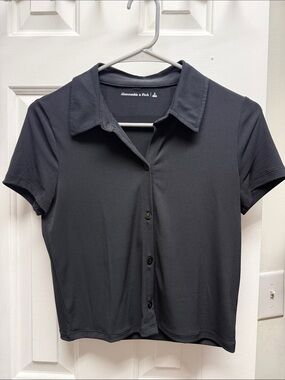 Abercrombie & Fitch Black Short-Sleeve Button Down Polo